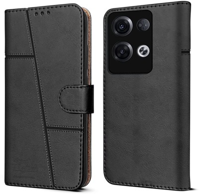 NIMMIKA ENTERPRISES Flip Cover for Oppo Reno 8 Pro 5G(Premium leather material | 360-degree protection | Magnetic closure)(Black, Dual Protection, Pack of: 1)