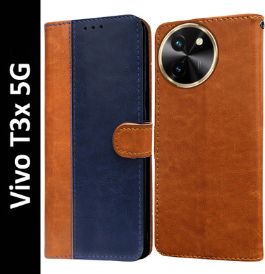 Casotec Flip Cover for Vivo T3x 5G(Blue, Pack of: 1)