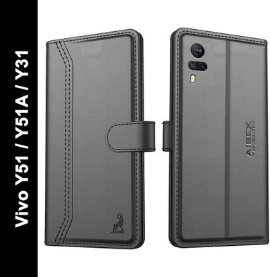 AIBEX Flip Cover for Vivo Y51 (2020) / Vivo Y53s / Vivo Y31 / Vivo Y51A| Premium Leather Finish | Magnetic(Black, Magnetic Case, Pack of: 1)