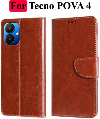 Turncoat Flip Cover for Tecno POVA 4(Brown, Grip Case, Pack of: 1)