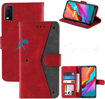 Urban Tech Flip Cover for Vivo Y3s(Red, Grip Case, Pack of: 1)