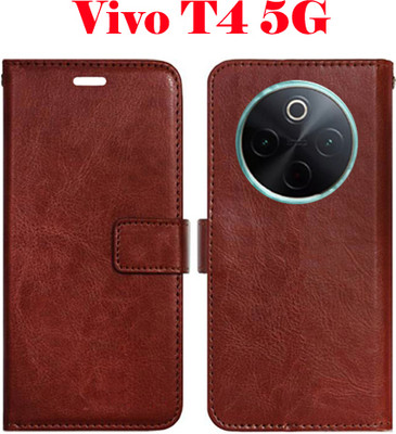 SHANNO Flip Cover for Vivo T4 5G(Brown, Pack of: 1)