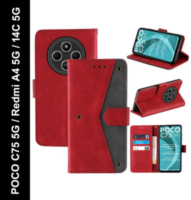 Mashgul Flip Cover for POCO C75 5G, Redmi A4 5G, Redmi 14C 5G(Red, Shock Proof, Pack of: 1)