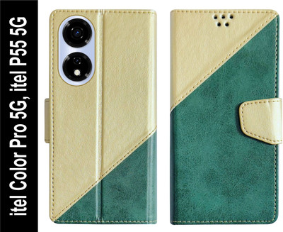 SBMS Flip Cover for itel Color Pro 5G / itel P55 5G Back Cover Case with Magnatic Closure(Green, Shock Proof, Pack of: 1)