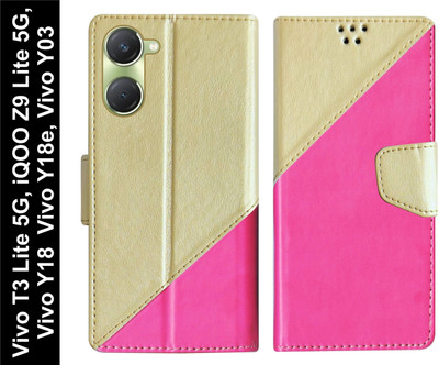 SBMS Flip Cover for Vivo Y18 / Vivo Y18e / Vivo Y03 / Vivo T3 Lite 5G / iQOO Z9 Lite 5G Back Cover Case(Pink, Shock Proof, Pack of: 1)