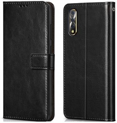 AKSP Flip Cover for Vivo S1 Genuine Leather Finish & Designer Button(Black, Dual Protection, Pack of: 1)