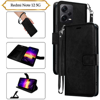 Asmart Flip Cover for Redmi Note 12 5G(Black, Pack of: 1)