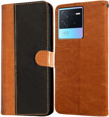 Casotec Flip Cover for iQOO Neo 6 5G(Brown, Black, Pack of: 1)