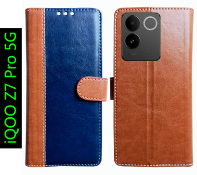 Toklot Flip Cover for iQOO Z7 Pro 5G(Brown, Blue, Pack of: 1)