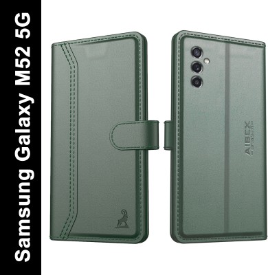 AIBEX Flip Cover for Samsung Galaxy M52 5G|Vegan PU Leather |Foldable Stand & Pocket |Magnetic Closure(Green, Cases with Holder, Pack of: 1)