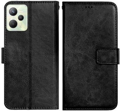 Loopee Flip Cover for Realme C35, Realme Narzo 50A Prime Premium Leather Finish, with Card Pockets, Wallet Stand(Black, Dual Protection, Pack of: 1)
