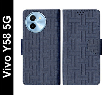 SBMS Flip Cover for Vivo Y58 5G Back Cover Case with Magnatic Closure | Inbuilt Stand | Card & Money Pocket(Blue, Shock Proof, Pack of: 1)