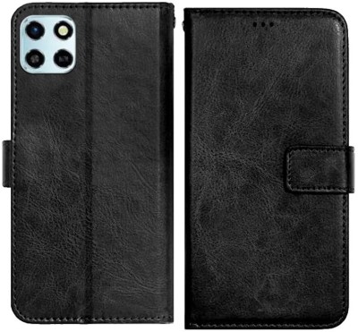 Loopee Flip Cover for Infinix Smart 6 HD, X6512 Premium Leather Finish, with Card Pockets, Wallet Stand(Black, Dual Protection, Pack of: 1)