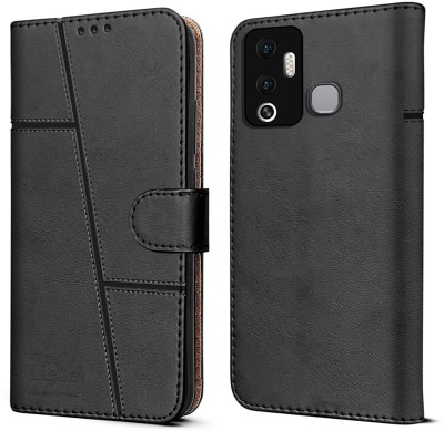 NIMMIKA ENTERPRISES Flip Cover for Infinix Hot 12 Play(Premium leather material | 360-degree protection | Stand function)(Black, Dual Protection, Pack of: 1)