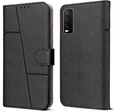 SnapStar Flip Cover for Vivo Y12s,Y20,Y20,Y20G(Premium Leather Material | Built-in Stand | Card Slots and Wallet)(Black, Dual Protection, Pack of: 1)