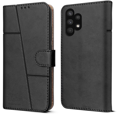 SnapStar Flip Cover for Samsung Galaxy A32(Premium Leather Material | Built-in Stand | Card Slots and Wallet)(Black, Dual Protection, Pack of: 1)