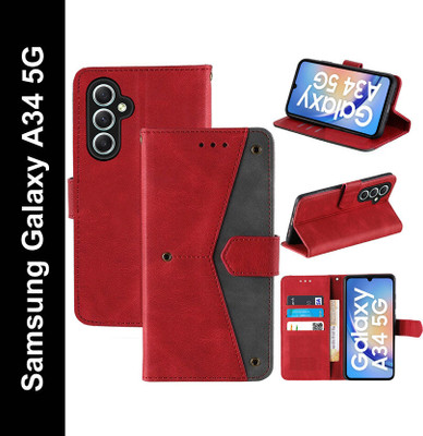Mashgul Flip Cover for Samsung Galaxy A34 5G(Red, Shock Proof, Pack of: 1)
