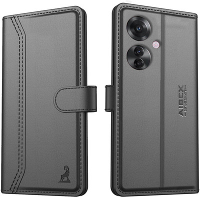 AIBEX Flip Cover for Oppo F25 Pro 5G|Premium Leather Finish | Magnetic Closure | Kickstand Feature | Shockproof(Black, Magnetic Case, Pack of: 1)
