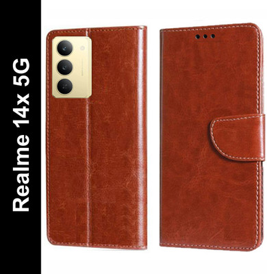 Wynhard Flip Cover for Realme 14x 5G(Brown, Grip Case, Pack of: 1)