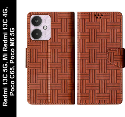 SBMS Flip Cover for Mi Redmi 13C 5G / Mi Redmi 13C 4G / Poco C65 / Poco M6 5G Back Cover Case(Brown, Shock Proof, Pack of: 1)