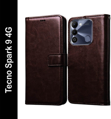 Casotec Flip Cover for Tecno Spark 9 4G(Brown, Pack of: 1)