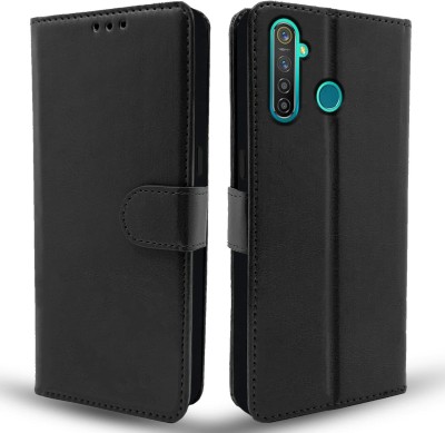 Casesily Flip Cover for Realme 5 Pro Leather Wallet Case(Black, Cases with Holder, Pack of: 1)