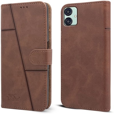spaziogold Flip Cover for Samsung Galaxy F 04(Premium Leather Material | Built-in Stand | Card Slots and Wallet)(Brown, Dual Protection, Pack of: 1)
