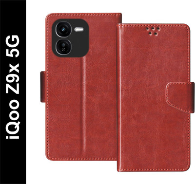 SBMS Flip Cover for iQoo Z9x 5G Back Cover Case with Magnatic Closure | Inbuilt Stand | Card & Money Pocket(Brown, Shock Proof, Pack of: 1)