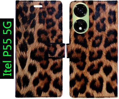 Toklot Flip Cover for Itel P55 5G(Brown, Black, Pack of: 1)
