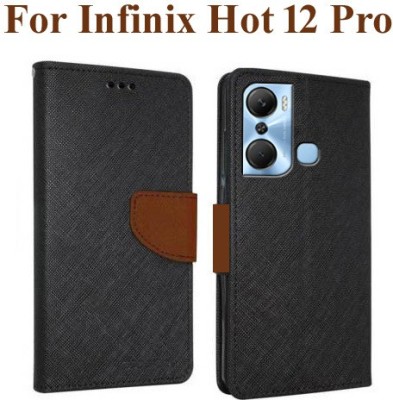 Wristlet Flip Cover for Infinix Hot 12 Pro(Brown, Cases with Holder, Silicon, Pack of: 1)