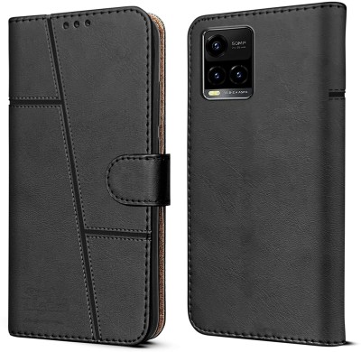 NIMMIKA ENTERPRISES Flip Cover for Vivo Y33s(Premium leather material | 360-degree protection | Card slots and pockets)(Black, Dual Protection, Pack of: 1)