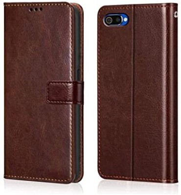 Black Spider Flip Cover for REALME C2 IMPORTED LEATHER FLIP COVER(Khaki, Hard Case, Pack of: 1)