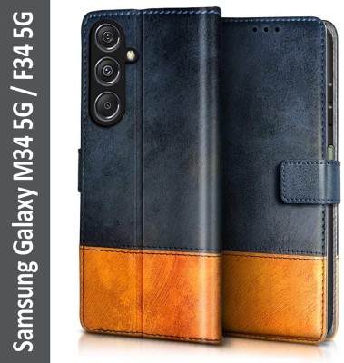 Flipkart SmartBuy Flip Cover for Samsung Galaxy F34 5G, Samsung Galaxy M34 5G(Blue, Orange, Magnetic Case, Pack of: 1)