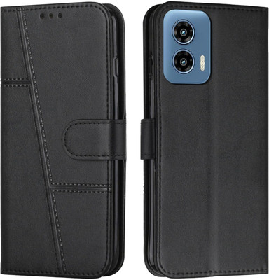 yug emporium Flip Cover for Motorola Moto G34 5G Back Cover/ Tango Stitched Leather with Magnetic Closure,(Black, Dual Protection, Pack of: 1)