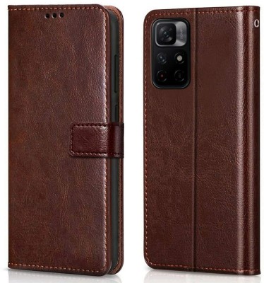 AD STAR Flip Cover for Poco M4 Pro 5G, Redmi Note 11T 5G(Brown, Dual Protection, Pack of: 1)