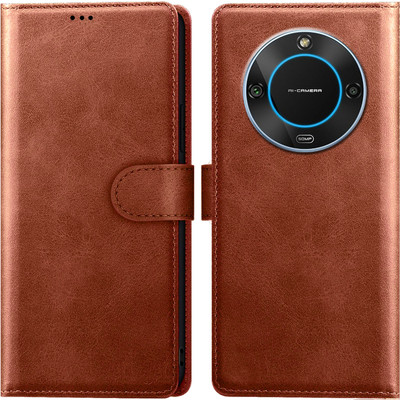 Roxel Flip Cover for Lava Blaze 2 5G |Vegan PU Leather |Foldable Stand & Pocket |Magnetic Closure(Brown, Dual Protection, Pack of: 1)