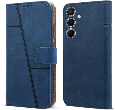 Mintzz Flip Cover for SAMSUNG GALAXY A55 5G, Premium Leather Material, Card Slots & Wallet(Blue, Dual Protection, Pack of: 1)