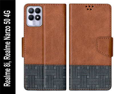 PUFFCASE Flip Cover for Realme 8i / Realme Narzo 50 4G Back Cover Case with Magnatic Closure(Brown, Shock Proof, Pack of: 1)
