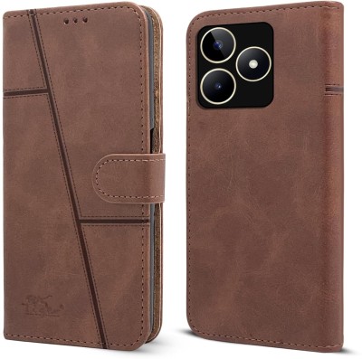 YoZoo Flip Cover for Realme C51 / Realme C53 / Realme Narzo N53|Vegan PU Leather |Foldable Stand & Pocket(Brown, Dual Protection, Pack of: 1)