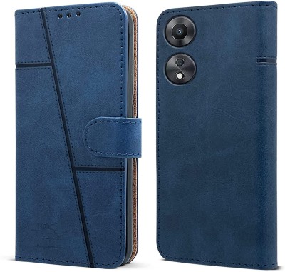 NIMMIKA ENTERPRISES Flip Cover for Oppo A38 4G(Premium leather material | 360-degree protection | Card slots and pockets)(Blue, Dual Protection, Pack of: 1)