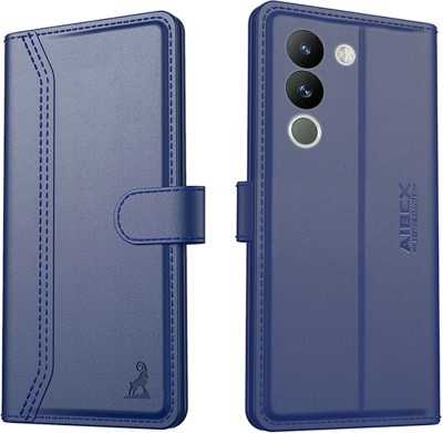 AIBEX Flip Cover for Vivo Y200|Vegan PU Leather |Foldable Stand & Pocket(Blue, Cases with Holder, Pack of: 1)
