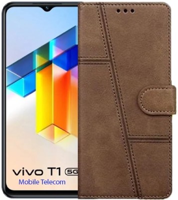 S-Softline Flip Cover for Vivo T1 5G, High Quality PU Leather Case(Brown)