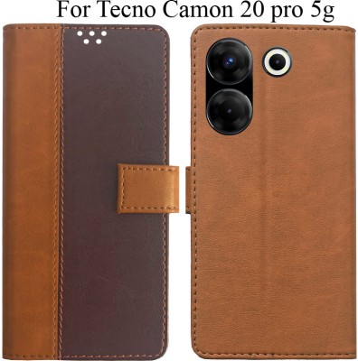 MYSHANZ Flip Cover for Tecno Camon 20 Pro 5G(Brown, Magnetic Case)