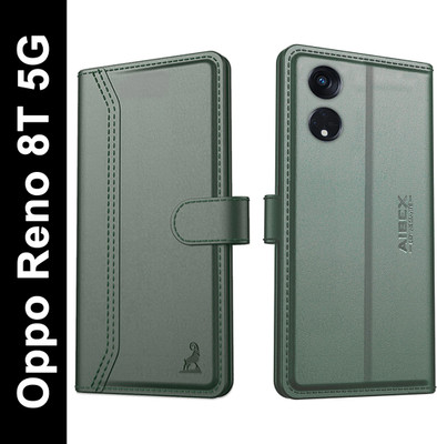 AIBEX Flip Cover for Oppo Reno 8T 5G| Premium Leather Finish | Magnetic Closure | Kickstand Feature(Green, Magnetic Case, Pack of: 1)