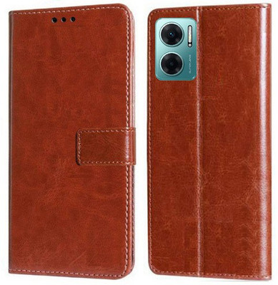 Krofty Flip Cover for Redmi 11 Prime 5G(Brown, Cases with Holder, Pack of: 1)