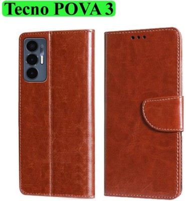 Wynhard Flip Cover for Tecno POVA 3(Brown, Grip Case, Pack of: 1)