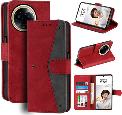 Unistuff Flip Cover for Realme 11 5G, Realme C67 5G(Red, Camera Bump Protector, Pack of: 1)