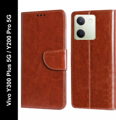 Wristlet Flip Cover for Vivo Y300 Plus 5G, Vivo Y200 Pro 5G(Brown, Dual Protection, Pack of: 1)