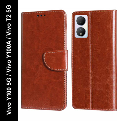 Mehsoos Flip Cover for Vivo Y100 5G, Vivo Y100A, Vivo T2 5G(Brown, Dual Protection, Pack of: 1)