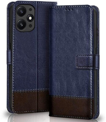 Janniad Flip Cover for Redmi 12 4G/5G/Poco M6 Pro Dual Shade Case - Blue-Coffee(Multicolor, Magnetic Case, Pack of: 1)